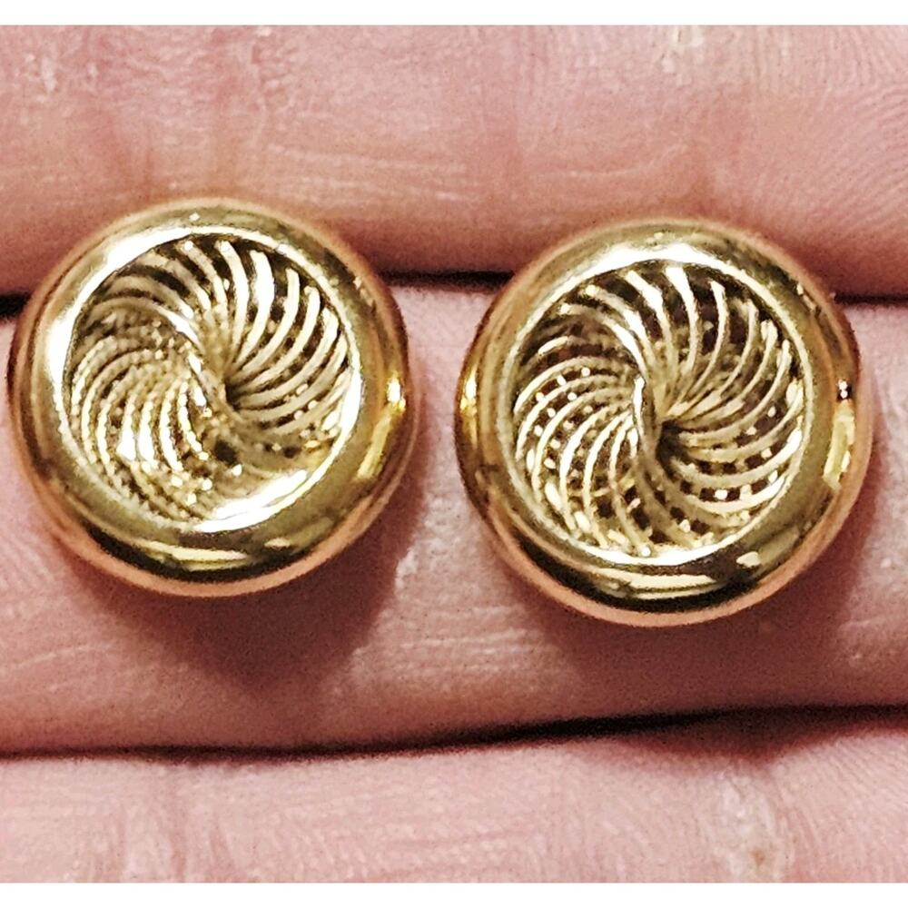 Vintage Gold Tone Button Spiral Swirl Pierced Earrings